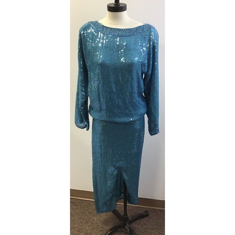 Womans Blue Sequin Vintage Dress Size Small